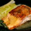 Salmon over Creamed Leeks with Apple Butter Sauce