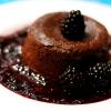 (Almost) Molten Chocolate Cakes with “Bruised” Berry Sauce