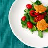 Corn Fritters with Arugula and Warm Tomato Salad