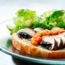 Portobello Sandwiches with Gorgonzola Butter and Red Pepper Vinaigrette