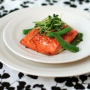Salmon with Sweet Chili Glaze, Sugar Snap Peas, and Pea Tendrils