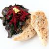 Chicken, Grated Beets, and Beet Greens with Orange Butter
