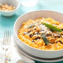 Butternut Squash Risotto with Pine Nuts, Balsamic Drizzle, and Fried Sage
