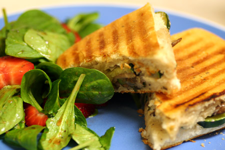 Zucchini & Mushroom Panini with Strawberry Spinach Salad