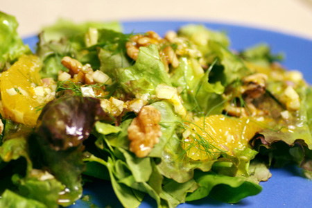 spring green salad with orange-fennel vinaigrette