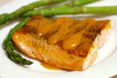Grilled Salmon with Peach-Bourbon Barbecue Sauce