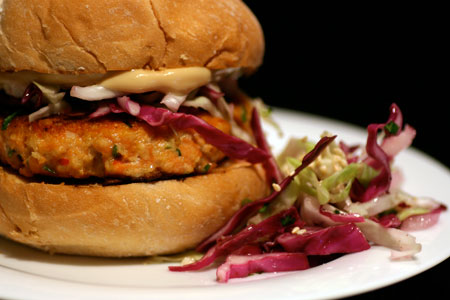 Asian Salmon Burgers with Sesame Slaw