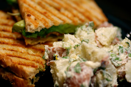 BLT Panini with Lemon and Herb Potato Salad