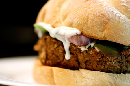 Lentil Walnut Burgers with Yogurt Sauce