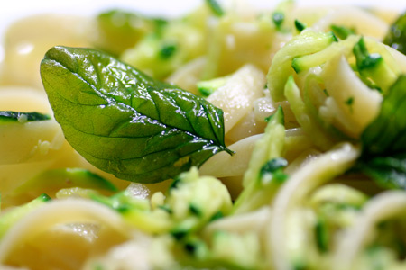 Fettucine with Zucchini and Crispy Basil