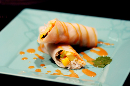 Mango & Avocado Spring Rolls with Peanut Sauce