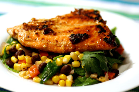 Honey Glazed Salmon and Black Bean Corn Salad