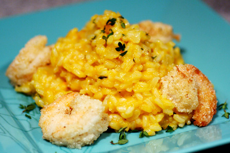 Fried Cornmeal Shrimp With Butternut Squash Risotto