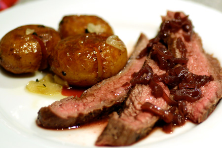 Grilled Flank Steak with Shallot and Red Wine Sauce