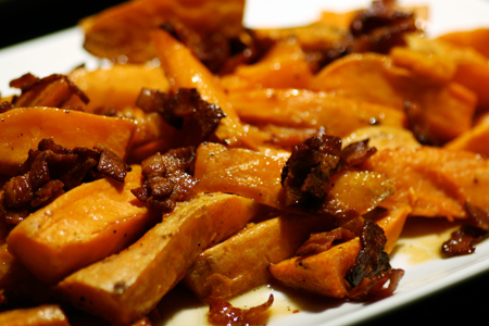 Roasted Sweet-potato Spears with Bacon Vinaigrette