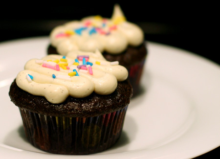 Rich Chocolate Cupcakes with Vanilla Bean Frosting