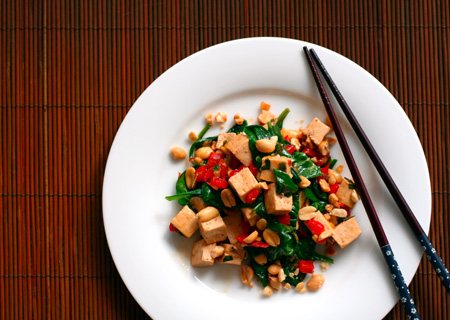 Spicy Thai Tofu with Red Bell Peppers and Peanuts