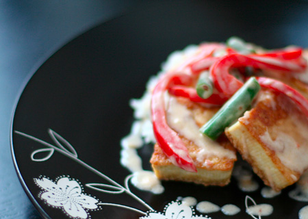 Seared Tofu with with Green Beans and Asian Coconut Sauce