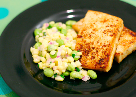 Corn and Edamame Salad with Miso Tofu