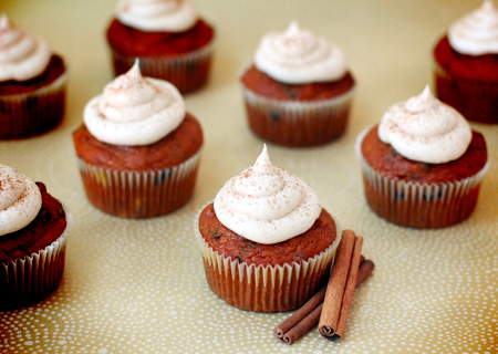 Pumpkin Chip Cupcakes with Cinnamon Rum Buttercream