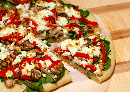 Bell Pepper, Red Onion, and Goat Cheese Pizza