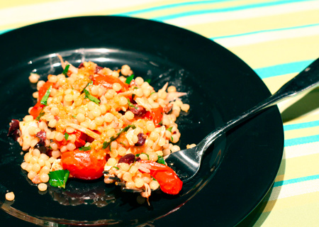 Israeli Couscous with Olives and Roasted Tomatoes