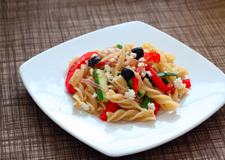 Fusilli With Peppers, Zucchini, and Feta