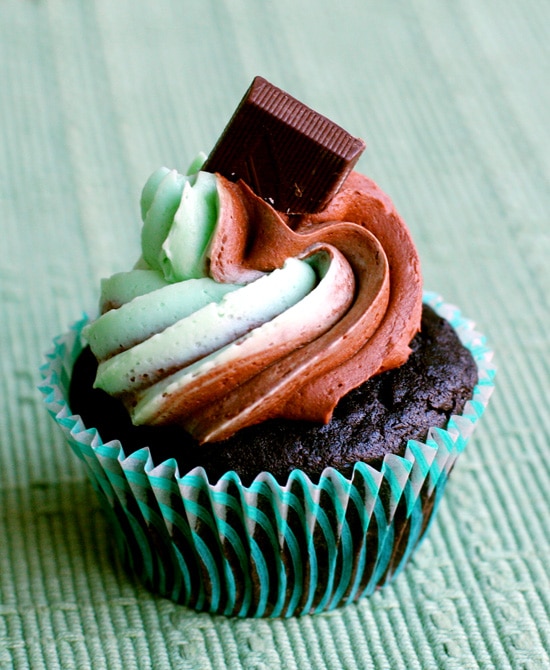 Dark Chocolate Andes Mint Creme de Menthe Cupcakes