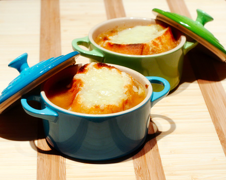 French Onion Soup with Thyme and Gruyère Crostini