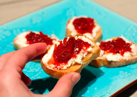 Goat Cheese Crostini with Blood Orange and Black Pepper Marmalade