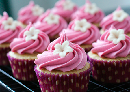 Vanilla Almond Cupcakes with Blackberry Buttercream