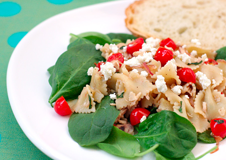 Farfalle with Chicken, Tomatoes, Caramelized Onions, and Goat Cheese