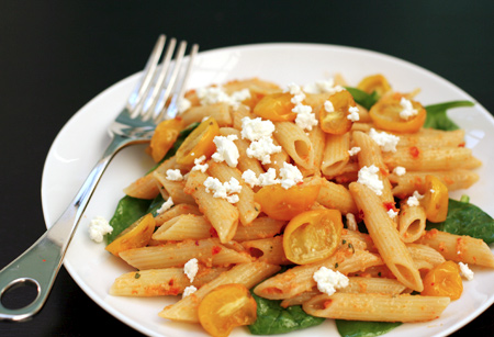 Red Pesto Penne with Roasted Tomatoes and Goat Cheese