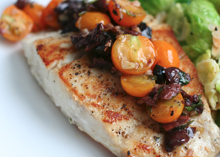 Spicy Sauteed Fish with Olives and Cherry Tomatoes