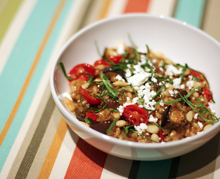 Barley Risotto with Eggplant and Tomatoes