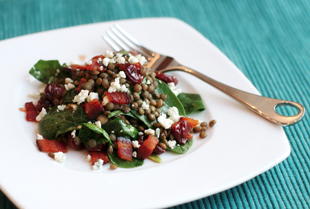 Spinach and Lentil Salad with Blue Cheese and Tart Cherry Vinaigrette