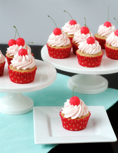 Cherry Filled Almond Cupcakes with Marzipan Cherry Topper