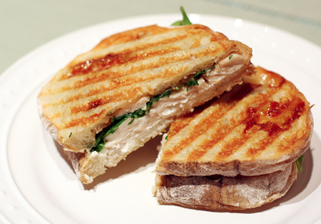 Chicken Panini with Fig Jam, Arugula, and Blue Cheese