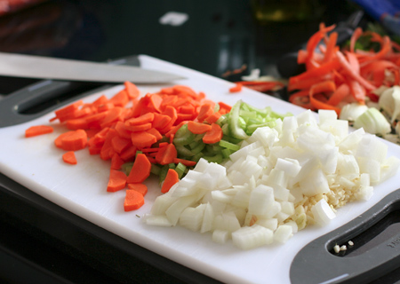 Chopped trinity: onion, carrot, celery