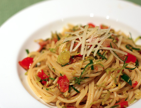 Spaghetti with Shredded Brussels Sprouts
