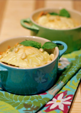 Ravioli Gratins with Goat Cheese and Basil Pistou