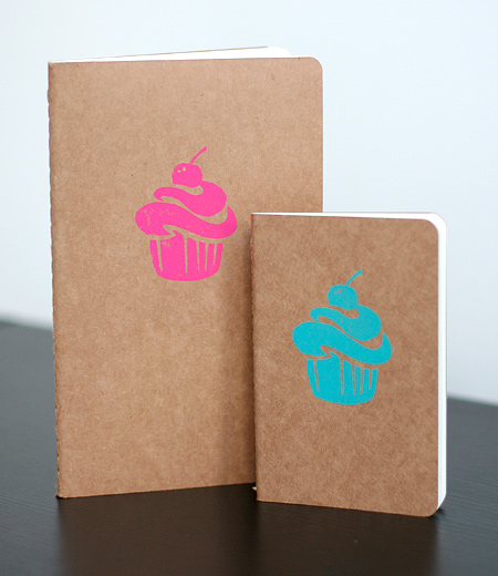 Block Printed Cupcake Moleskine Notebook