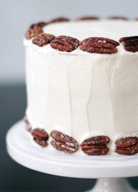 Banana Cake with Praline Filling and White Chocolate Ganache