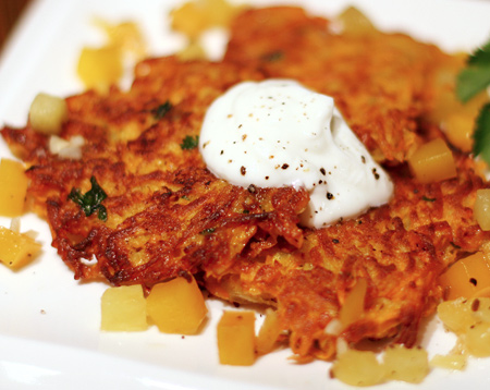 Sweet Potato Cakes with Mango-Pineapple Chutney