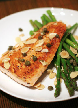 Salmon With Brown Butter, Almonds, and Asparagus