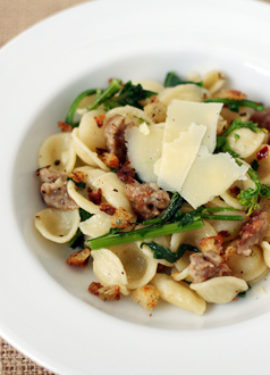 Orecchiette with Italian Sausage, Broccoli Rabe and Anchovy Croutons