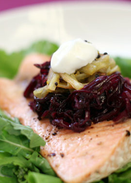 Roasted Salmon with Rhubarb and Red Cabbage