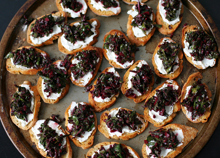 Beet Green and Goat Cheese Crostini