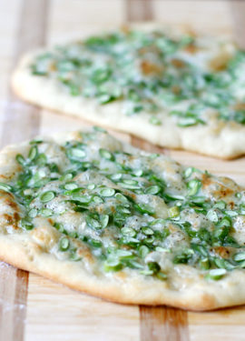 Brie and Garlic Scape Pizza