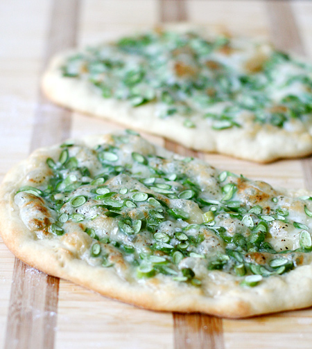 Brie and Garlic Scape Pizza